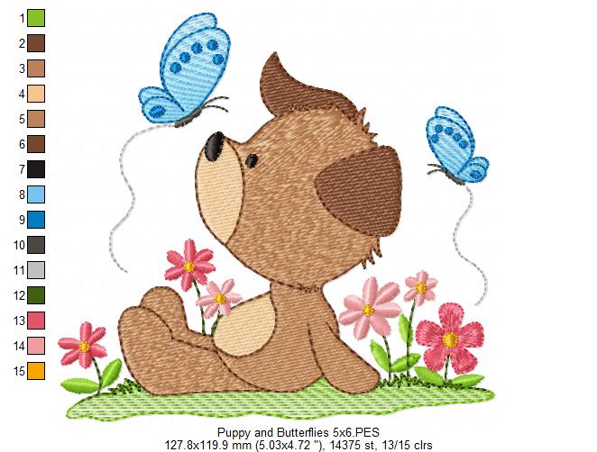 Puppy and Butterflies - Fill Stitch