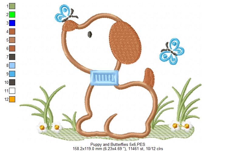 Puppy and Butterfly - Applique - Machine Embroidery Design