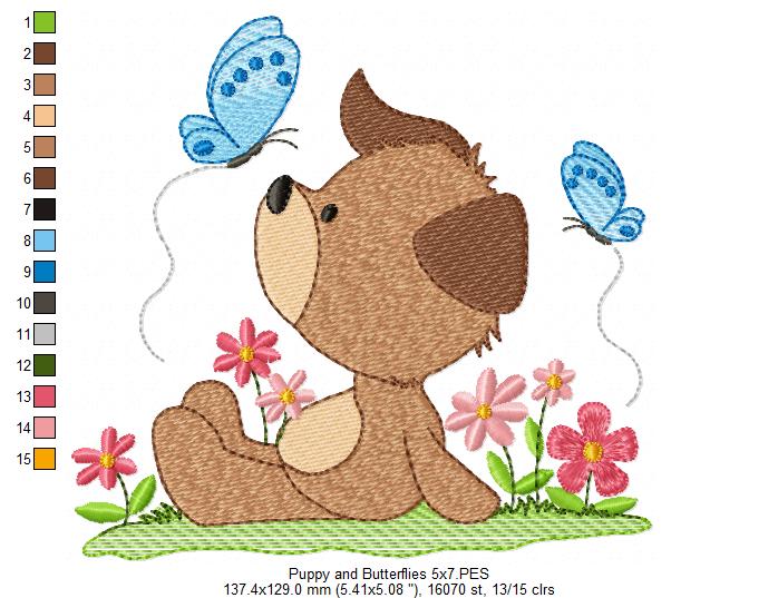 Puppy and Butterflies - Fill Stitch