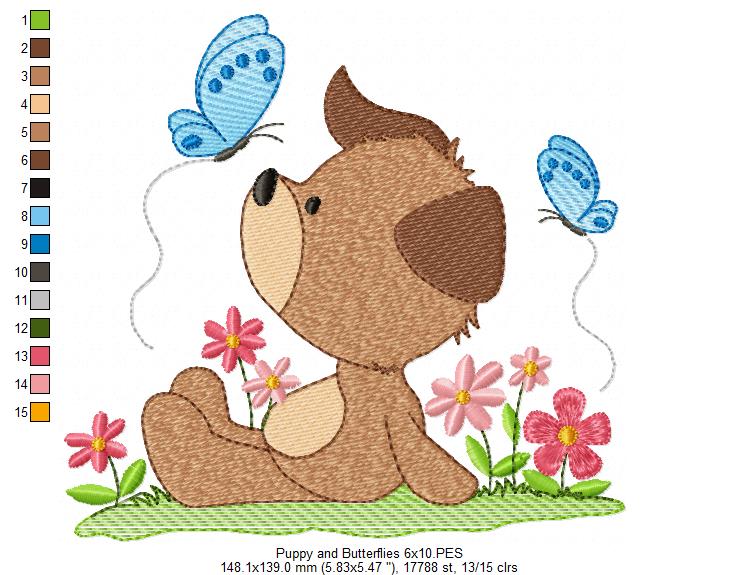 Puppy and Butterflies - Fill Stitch