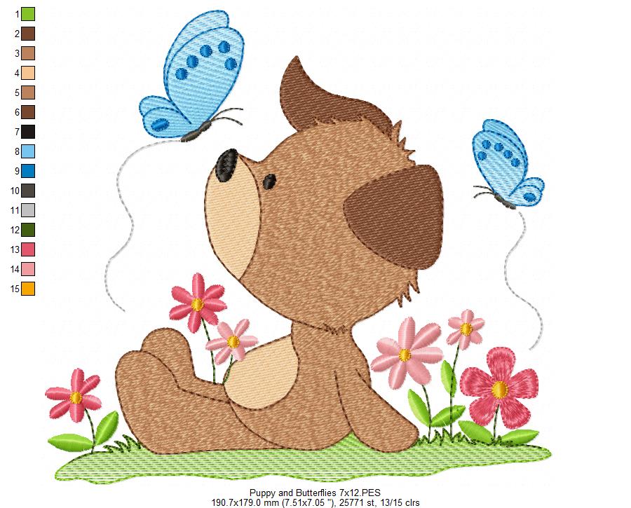 Puppy and Butterflies - Fill Stitch
