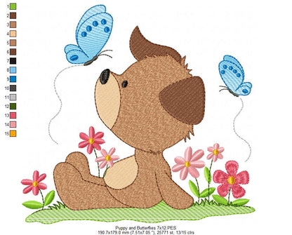 Puppy and Butterflies - Fill Stitch