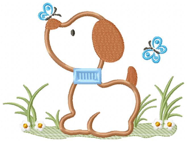 Puppy and Butterfly - Applique - Machine Embroidery Design