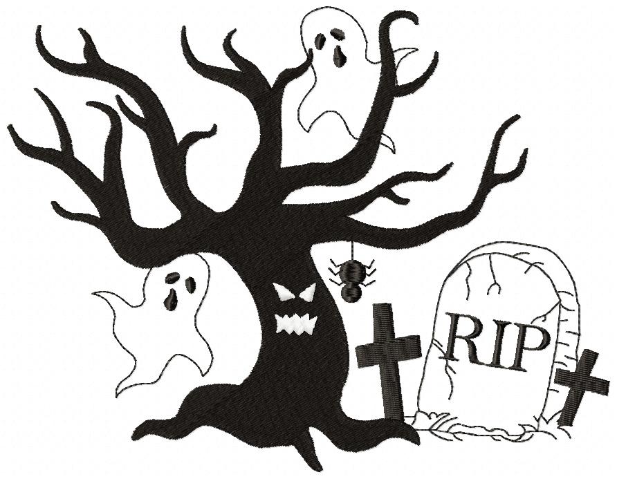 RIP Haunted Tree - Fill Stitch Embroidery