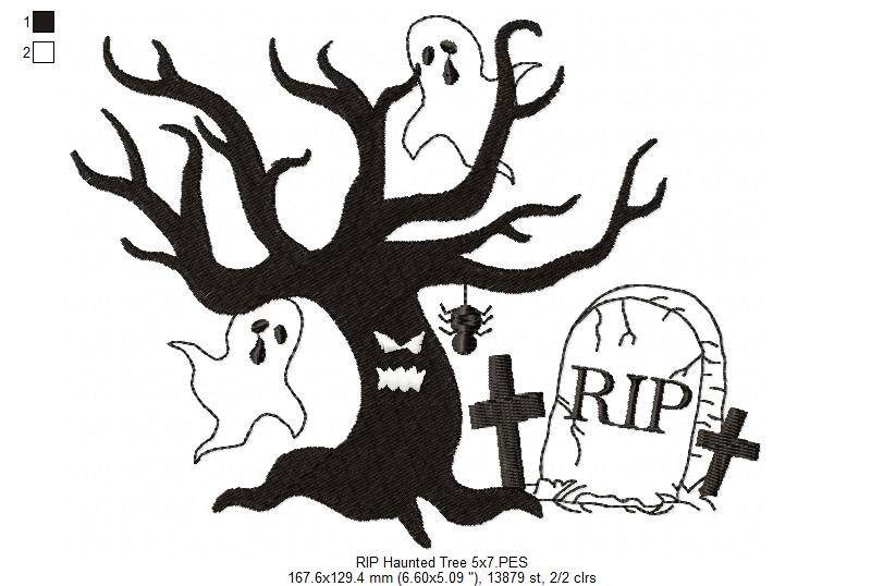 RIP Haunted Tree - Fill Stitch Embroidery