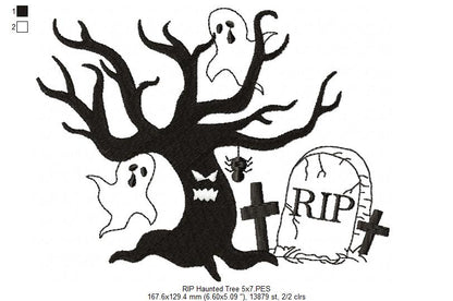 RIP Haunted Tree - Fill Stitch Embroidery
