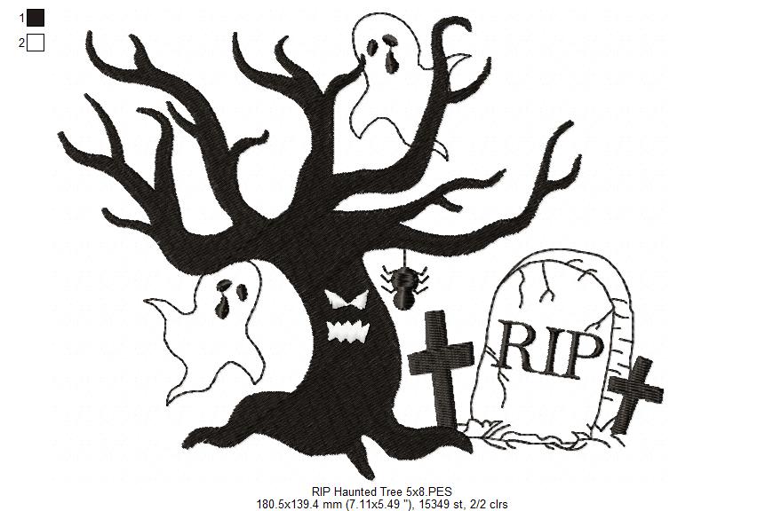 RIP Haunted Tree - Fill Stitch Embroidery