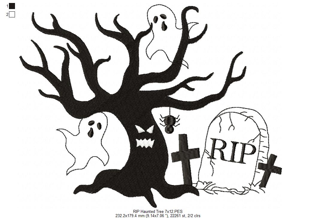 RIP Haunted Tree - Fill Stitch Embroidery