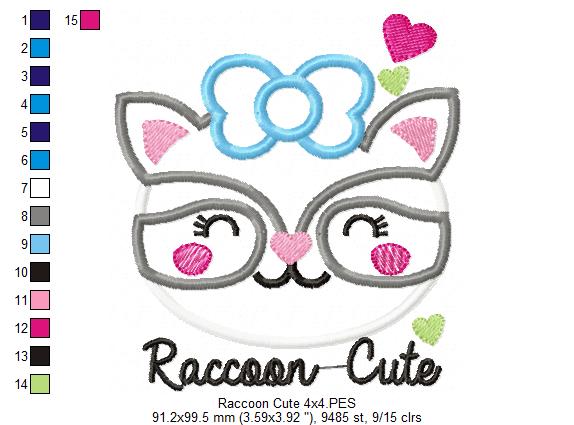 Adorable Raccoon Sweet Face – Appliqué - Machine Embroidery Design