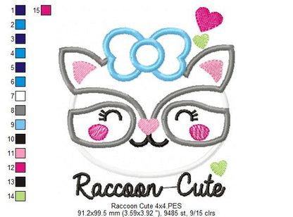 Adorable Raccoon Sweet Face – Appliqué - Machine Embroidery Design