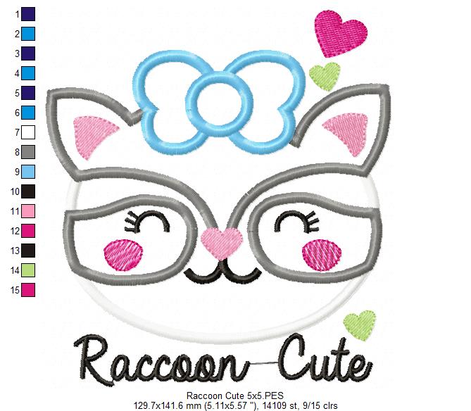 Adorable Raccoon Sweet Face – Appliqué - Machine Embroidery Design