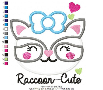 Adorable Raccoon Sweet Face – Appliqué - Machine Embroidery Design