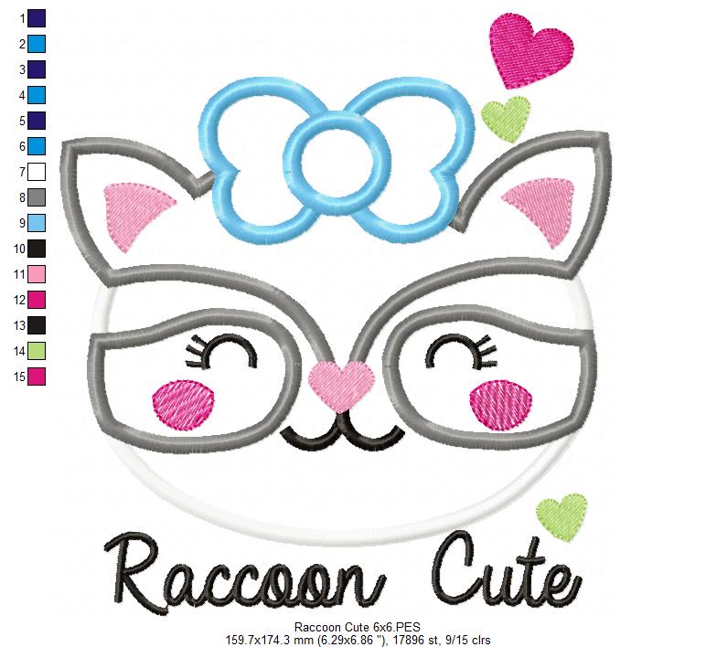 Adorable Raccoon Sweet Face – Appliqué - Machine Embroidery Design