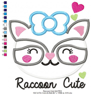 Adorable Raccoon Sweet Face – Appliqué - Machine Embroidery Design