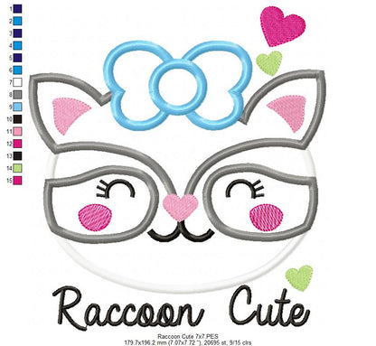 Adorable Raccoon Sweet Face – Appliqué - Machine Embroidery Design