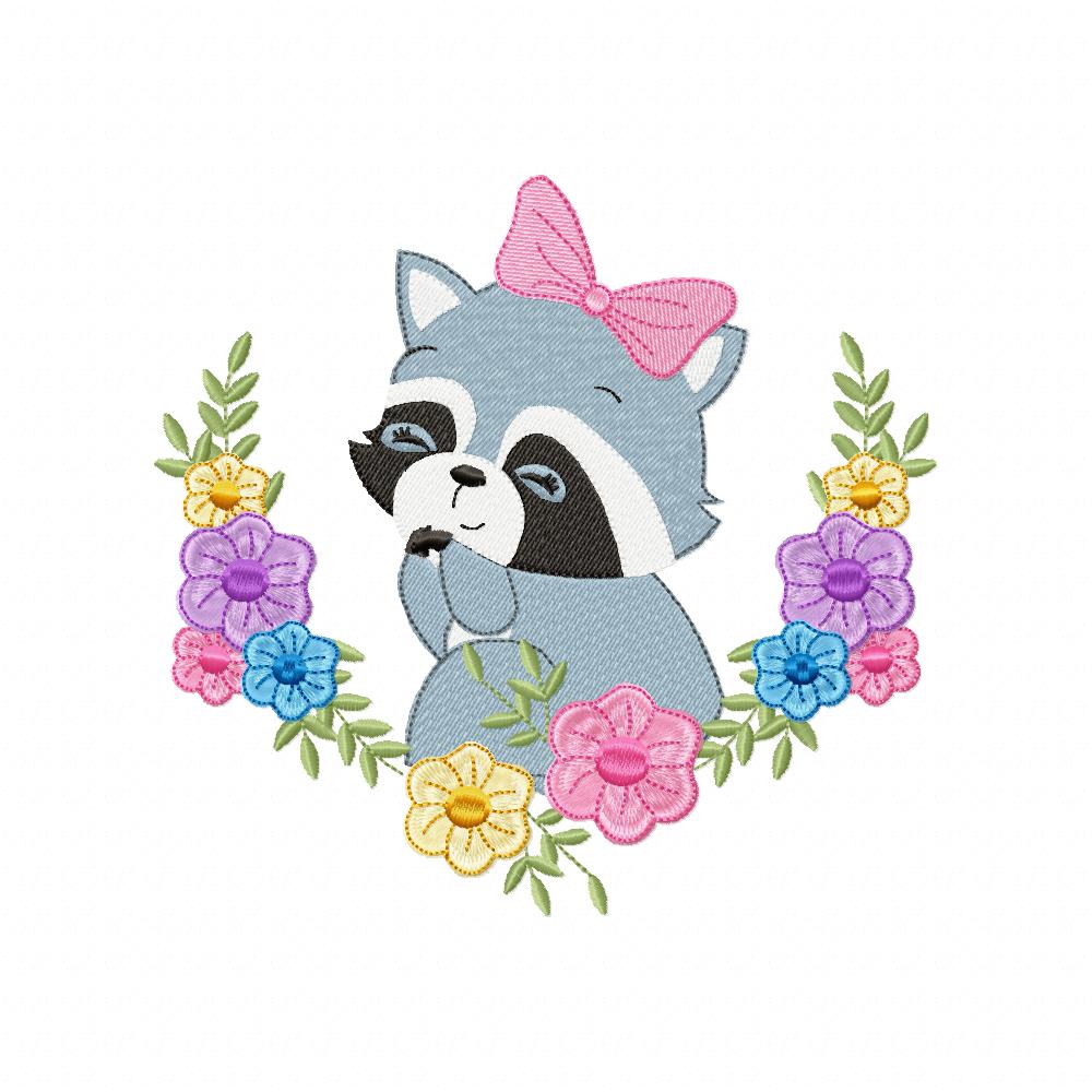 Floral Raccoon - Fill Stitch - Machine Embroidery Design
