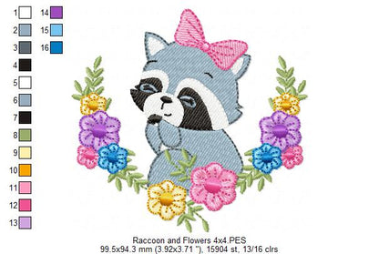 Floral Raccoon - Fill Stitch - Machine Embroidery Design