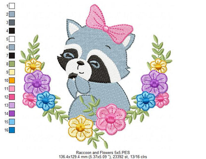 Floral Raccoon - Fill Stitch - Machine Embroidery Design