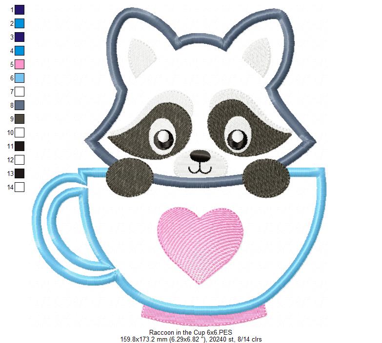 Raccon in the Cup - Applique