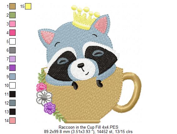 Prince Raccoon in the Cup - Fill Stitch
