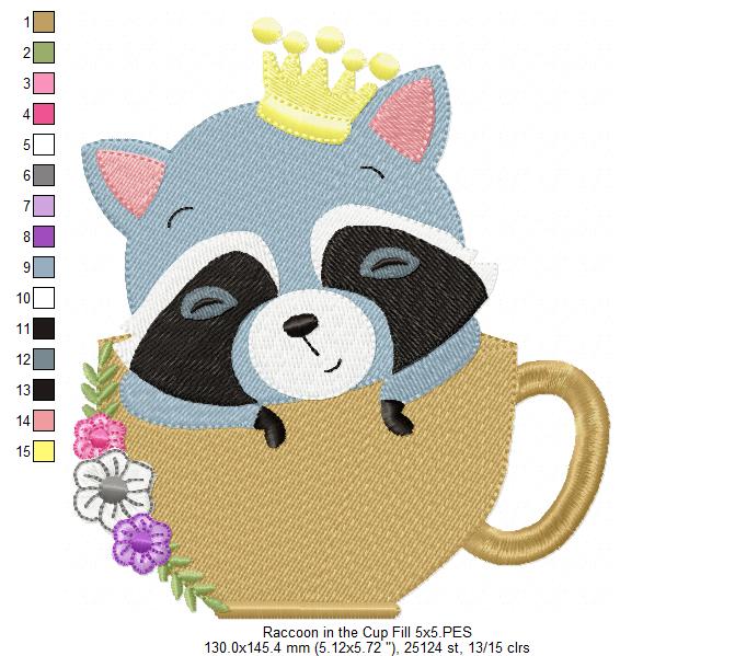 Prince Raccoon in the Cup - Fill Stitch