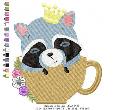 Prince Raccoon in the Cup - Fill Stitch