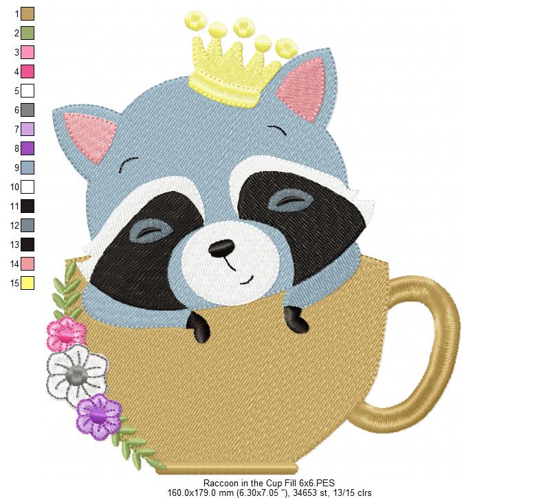 Prince Raccoon in the Cup - Fill Stitch