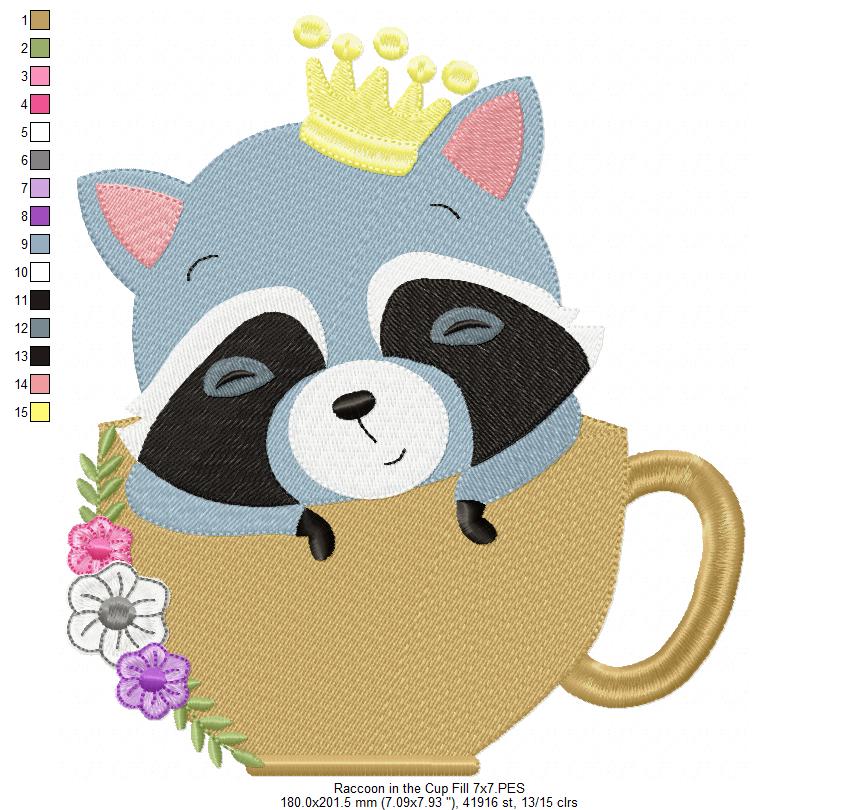 Prince Raccoon in the Cup - Fill Stitch