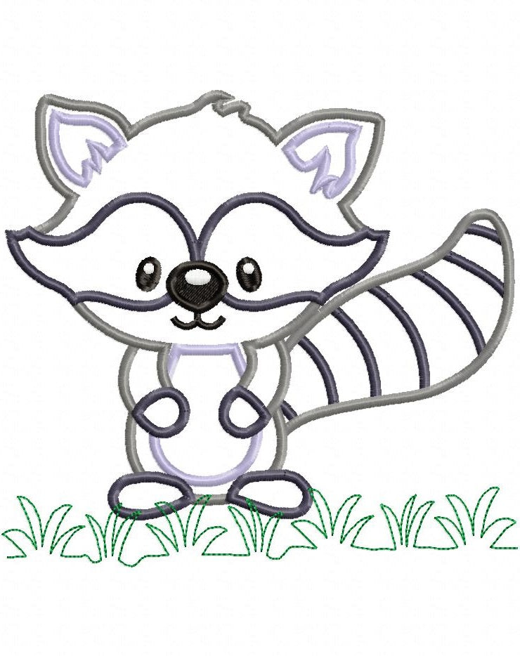 Cute Woodland Raccoon in Grass - Appliqué - Machine Embroidery Design