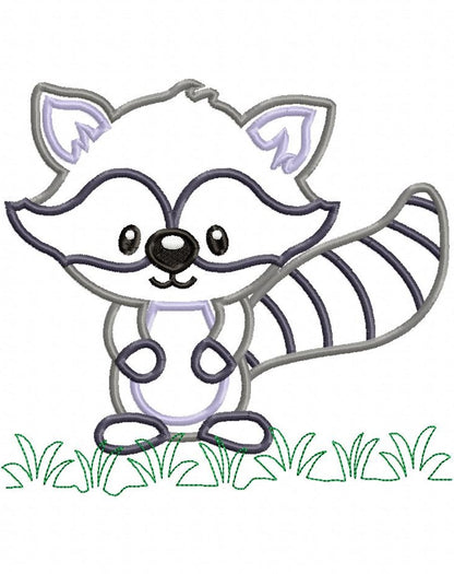 Cute Woodland Raccoon in Grass - Appliqué - Machine Embroidery Design