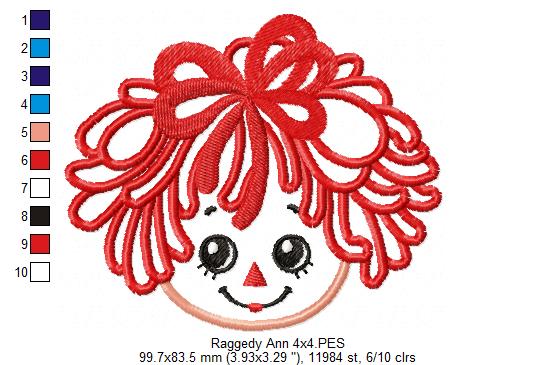 Raggedy Ann Face - Applique
