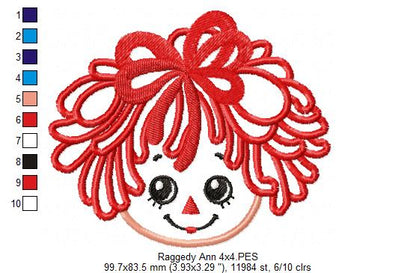 Raggedy Ann Face - Applique
