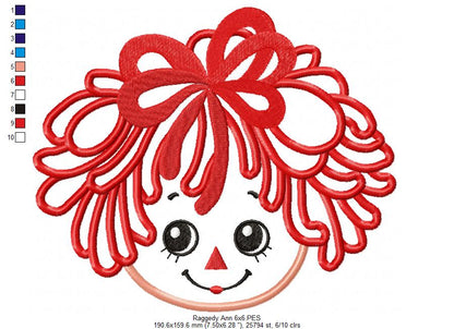 Raggedy Ann Face - Applique