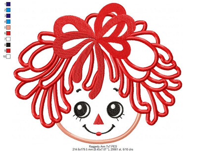 Raggedy Ann Face - Applique