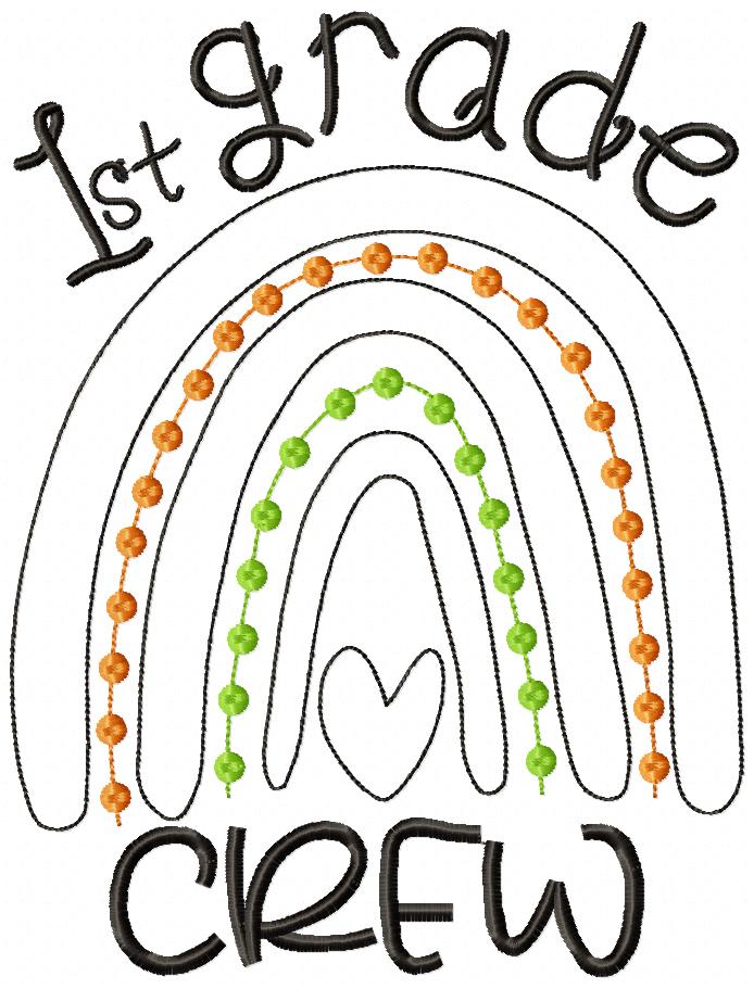 Rainbow 1st Grade Crew - Satin and Bean Stitch Applique - Set of 2 designs