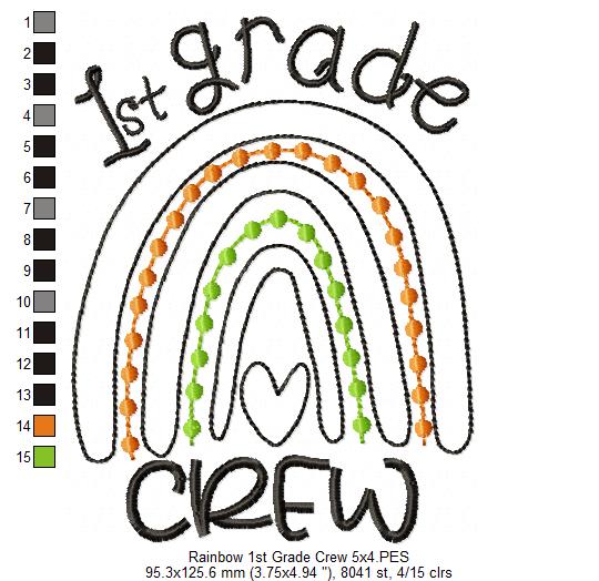 Rainbow 1st Grade Crew - Satin and Bean Stitch Applique - Set of 2 designs