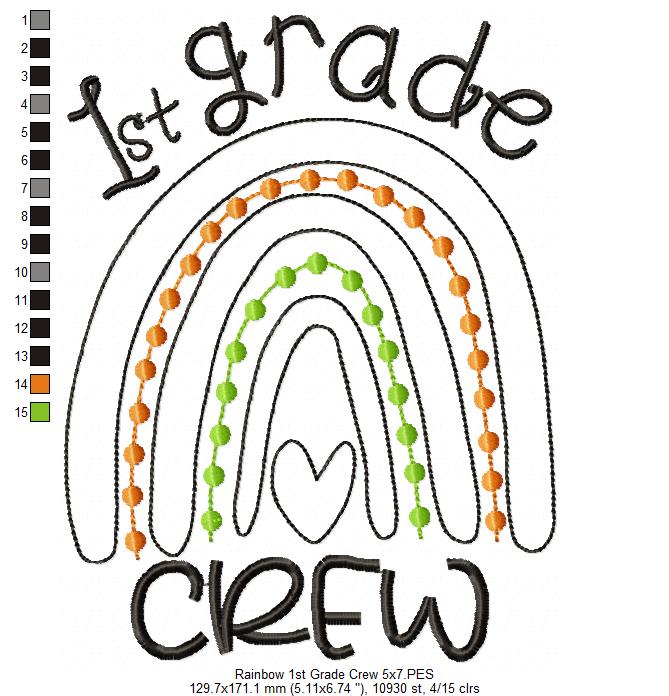 Rainbow 1st Grade Crew - Satin and Bean Stitch Applique - Set of 2 designs