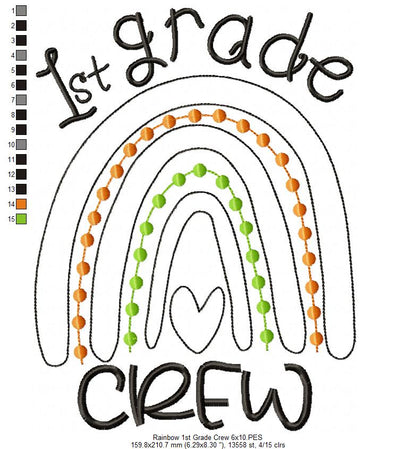 Rainbow 1st Grade Crew - Satin and Bean Stitch Applique - Set of 2 designs