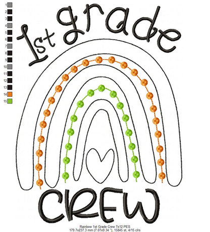 Rainbow 1st Grade Crew - Satin and Bean Stitch Applique - Set of 2 designs