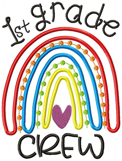 Rainbow 1st Grade Crew - Satin and Bean Stitch Applique - Set of 2 designs