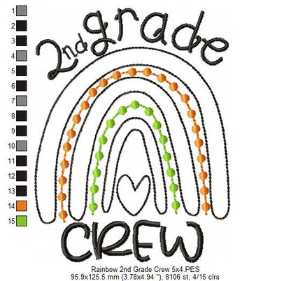 Rainbow 2nd Grade Crew - Satin and Bean Stitch Applique - Set of 2 designs