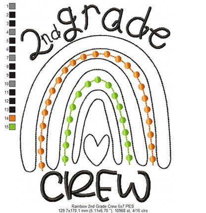 Rainbow 2nd Grade Crew - Satin and Bean Stitch Applique - Set of 2 designs