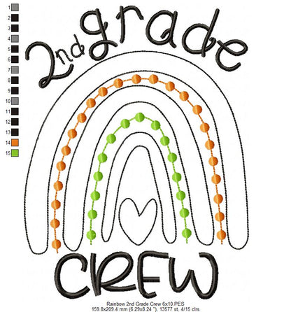 Rainbow 2nd Grade Crew - Satin and Bean Stitch Applique - Set of 2 designs