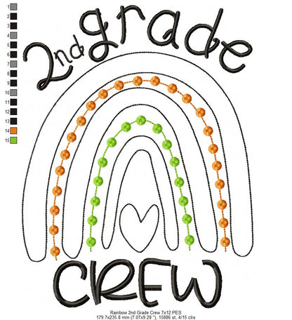 Rainbow 2nd Grade Crew - Satin and Bean Stitch Applique - Set of 2 designs