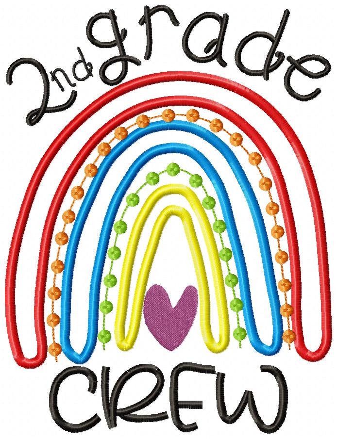 Rainbow 2nd Grade Crew - Satin and Bean Stitch Applique - Set of 2 designs