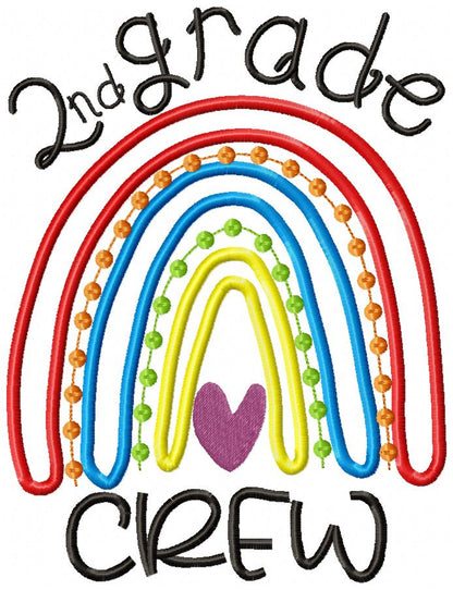 Rainbow 2nd Grade Crew - Satin and Bean Stitch Applique - Set of 2 designs