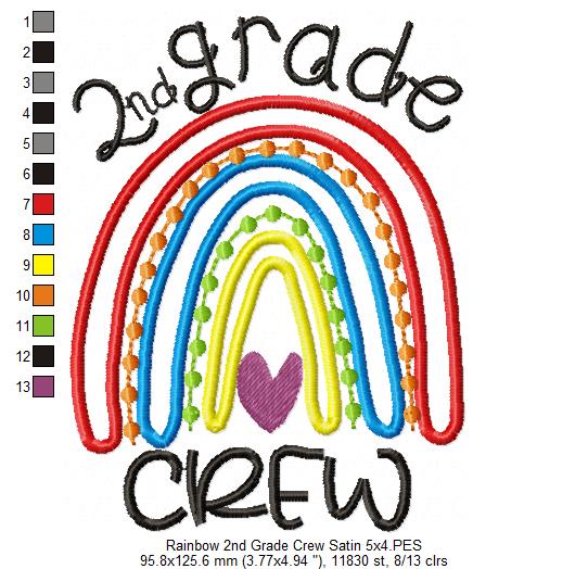 Rainbow 2nd Grade Crew - Satin and Bean Stitch Applique - Set of 2 designs