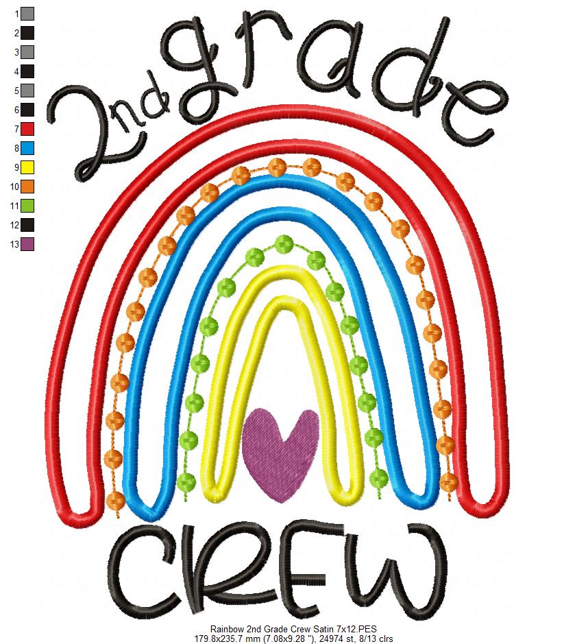 Rainbow 2nd Grade Crew - Satin and Bean Stitch Applique - Set of 2 designs