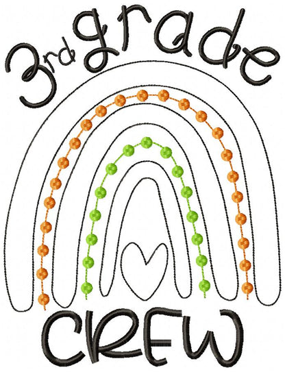 Rainbow 3rd Grade Crew - Satin and Bean Stitch Applique - Set of 2 designs