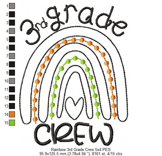 Rainbow 3rd Grade Crew - Satin and Bean Stitch Applique - Set of 2 designs